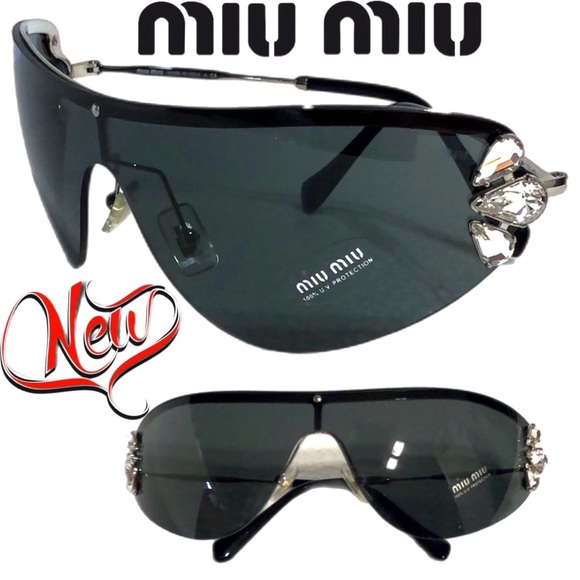 🔜EXPIRING‼️💎🆕 Miu Mui Shields with side Crystal embellishments - Picture 1 of 17